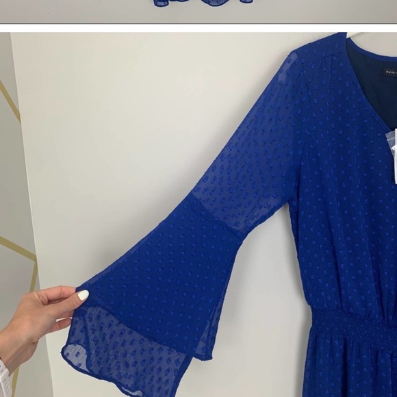 WHBM Long Sleeve Clipped Jacquard Boho Dress, Blue Depths, 16 - Picture 9 of 10